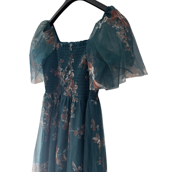 NWT Baltic Born Cassandra Tulle Maxi Dress Floral L Green Bronze Wedding Guest - Picture 3 of 9